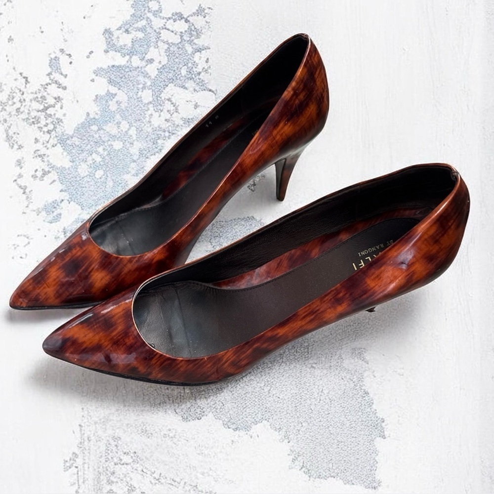 Amalfi by Rangoni Tortoise Shell Patent Leather Pointed Toe Heels Size 11B
